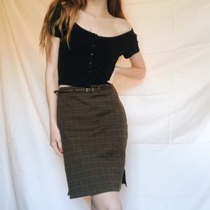 Vintage Plaid Belted Skirt